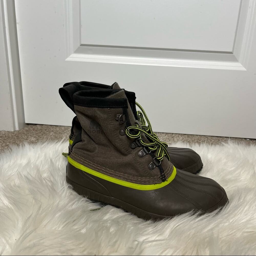 Sorel Brown Green Canvas Waterproof Lace Up Duck Boots Size 5